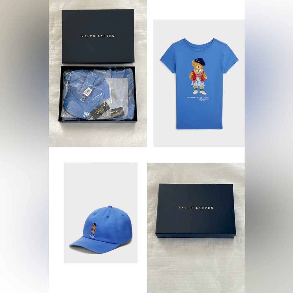 POLO RALPH LAUREN 3PC Polo Bear Set Girl’s Sz L Jersey Tee & Ball Cap w Gift Box